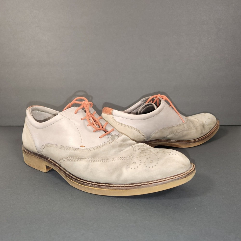 ECCO Wingtip Oxford Men 44 US 10-10.5 Grey Leather Tan Nubuck Brogue Lace Up